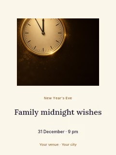 Golden clock striking midnight in Family midnight wishes · Picture window