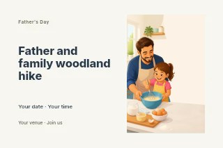 Father and daughter baking together in Father and family woodland hike postcard · Horizontal photo dialogue