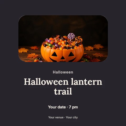 Jack-o-lantern bowl filled with Halloween candy in Halloween lantern trail social media post template
