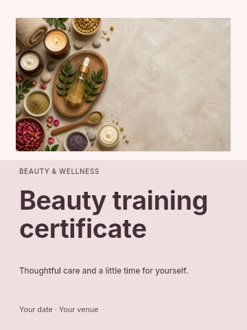 Beauty training certificate poster template
