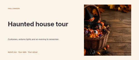 Halloween basket with candy and decorations in Haunted house tour event ticket template