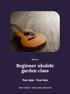 Beginner ukulele garden class poster template · Picture window