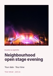Crowd at Night Music Festival Stage in Neighbourhood open stage evening flyer · Gallery editorial