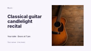 Classical guitar candlelight recital presentation cover template · Horizontal photo dialogue