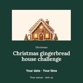 Decorated gingerbread house with candy accents in Christmas gingerbread house challenge social media post · Picture window
