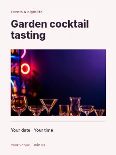 Various empty cocktail glasses on bar in Garden cocktail tasting poster · Title & photograph