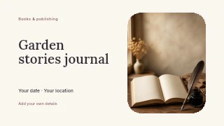 Garden stories journal presentation cover template · Horizontal photo dialogue