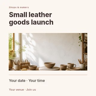 Small leather goods launch social media post template · Title & photograph