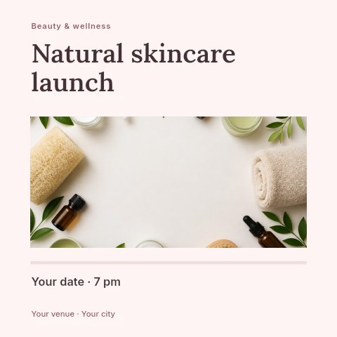 Natural skincare and spa essentials flatlay in Natural skincare launch social media post template