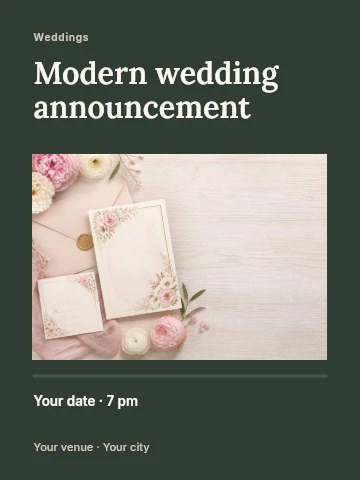 Modern wedding announcement invitation template