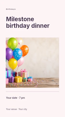 Milestone birthday dinner instagram story template