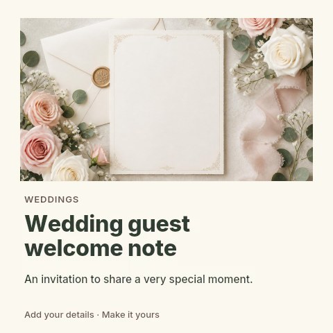 Wedding guest welcome note social media post template