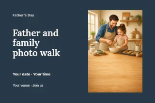 Father and family photo walk postcard template · Horizontal photo dialogue