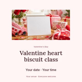Valentine heart biscuit class social media post template · Picture window