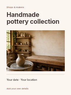 Pottery studio with wheel and ceramics in Handmade pottery collection · Title & photograph