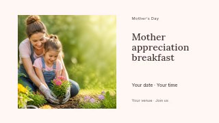 Mother appreciation breakfast presentation cover template · Horizontal photo dialogue