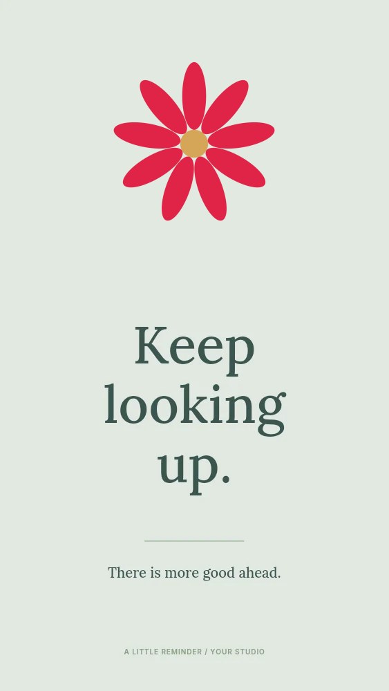 Daisy flower · 9 petals and seed centre in Keep looking up · Quote story