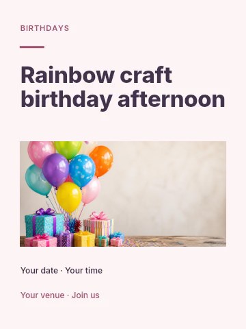 Rainbow craft birthday afternoon poster template · Gallery editorial