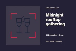Celebration champagne flutes · Sketch-Frame in Midnight rooftop gathering · Horizontal photo dialogue
