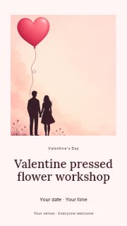 Silhouetted couple with heart balloon in Valentine pressed flower workshop instagram story · Quiet photo gallery