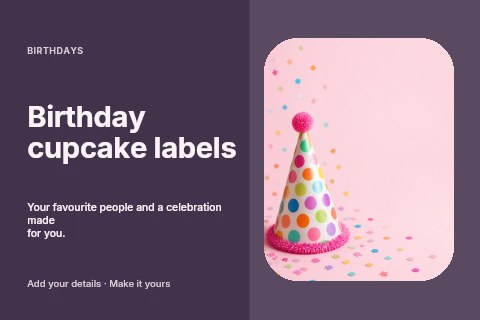 Birthday cupcake labels postcard template