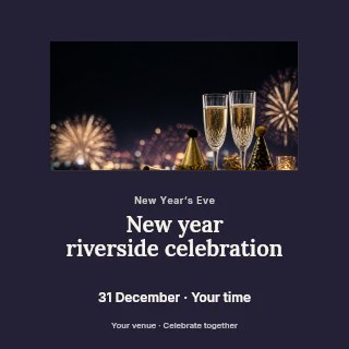 New Year riverside celebration social media post template · Picture window
