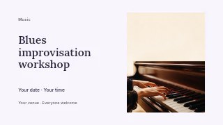 Blues improvisation workshop presentation cover template · Horizontal photo dialogue