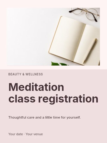 Natural wellness flat lay with journal in Meditation class registration invitation template