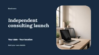 Minimalist workspace with laptop and notebook in Independent consulting launch · Horizontal photo dialogue