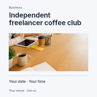 Independent freelancer coffee club social media post template · Title & photograph