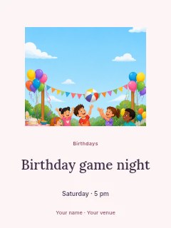 Birthday game night poster template · Picture window