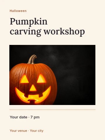 Glowing Jack-o’-lantern Pumpkin on Wood in Pumpkin carving workshop poster template