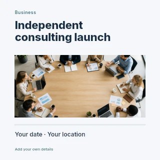 Independent consulting launch social media post template · Title & photograph