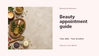 Beauty appointment guide presentation cover template · Horizontal photo dialogue