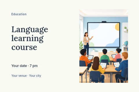 Language learning course postcard template