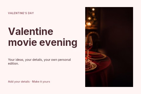 Valentine movie evening postcard template