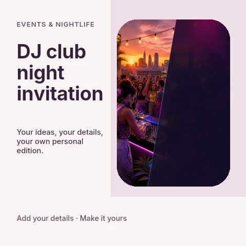 Rooftop DJ Party at Sunset in DJ club night invitation social media post template