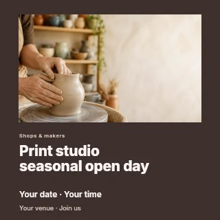 Print studio seasonal open day social media post template · Gallery editorial