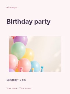 Pastel birthday party decorations with balloons in The Birthday Table · Modern programme