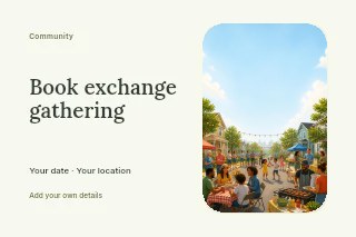 Book exchange gathering · Horizontal photo dialogue