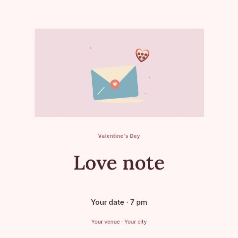 Love letter and heart shaped chocolates in Love note social media post template