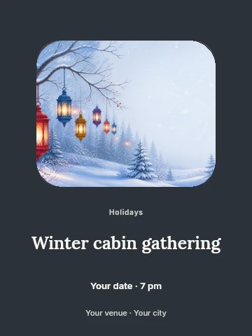 Winter cabin gathering poster template