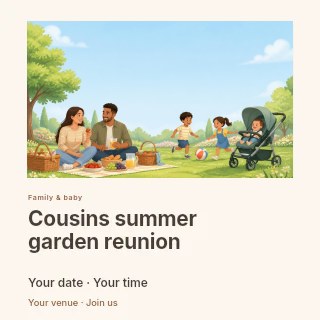 Cousins summer garden reunion social media post template · Gallery editorial