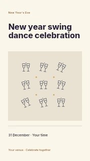 Celebration champagne flutes · Scattered Pattern in New Year swing dance celebration instagram story · Title & photograph