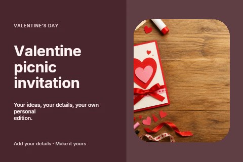 Valentine picnic invitation postcard template