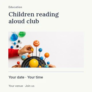 Children reading aloud club social media post template · Title & photograph