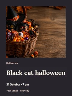 Halloween basket with candy and decorations in Black cat Halloween · Gallery editorial