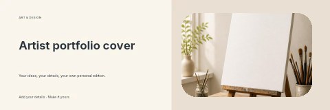 Empty artist canvas with painting tools in Artist portfolio cover banner template