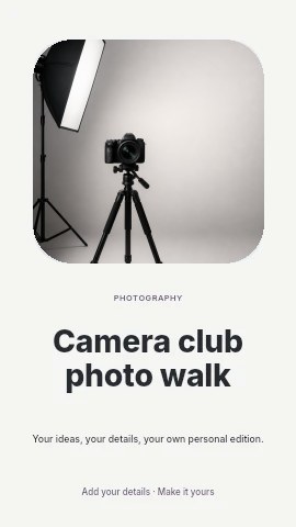 Camera on tripod with studio softbox light in Camera club photo walk instagram story template