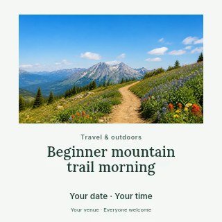 Mountain trail with wildflowers in summer in Beginner mountain trail morning social media post · Quiet photo gallery